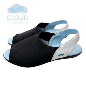 Cloud Footwear Women's Cuteness Black White Peep Toe Slingback Sandals 40 9